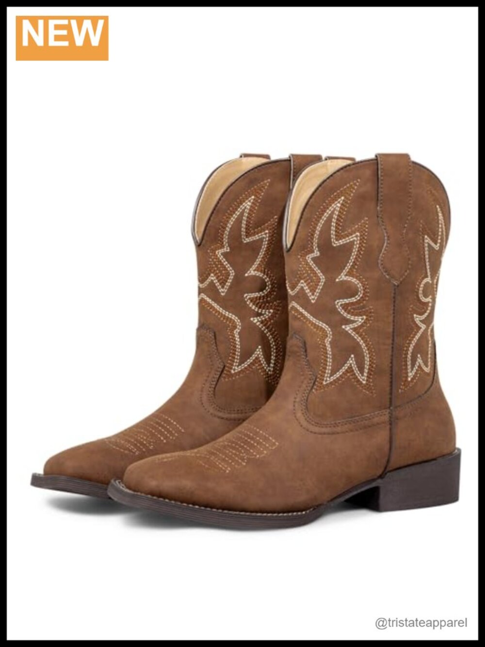 Women's Short Square Toe Cowboy Boots with Embroidery Mid-Calf Western Booties
